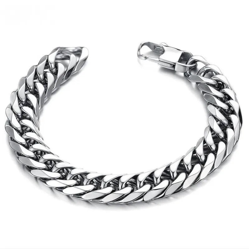 Men's 316L Stainless Steel Cuban Link Bracelet, Silver-Tone, 7-13mm