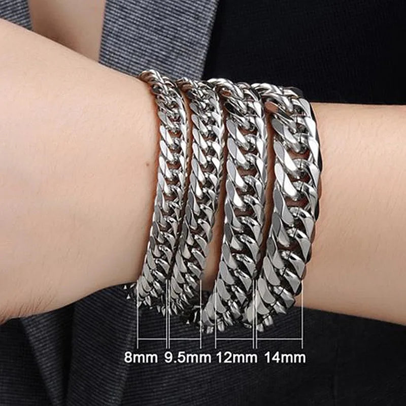 Men's 316L Stainless Steel Cuban Link Bracelet, Silver-Tone, 7-13mm
