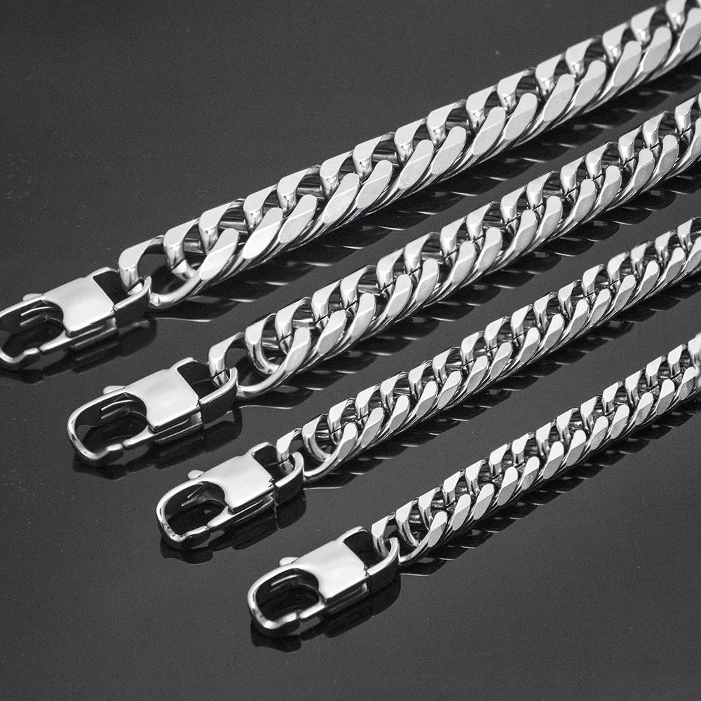 Men's 316L Stainless Steel Cuban Link Bracelet, Silver-Tone, 7-13mm