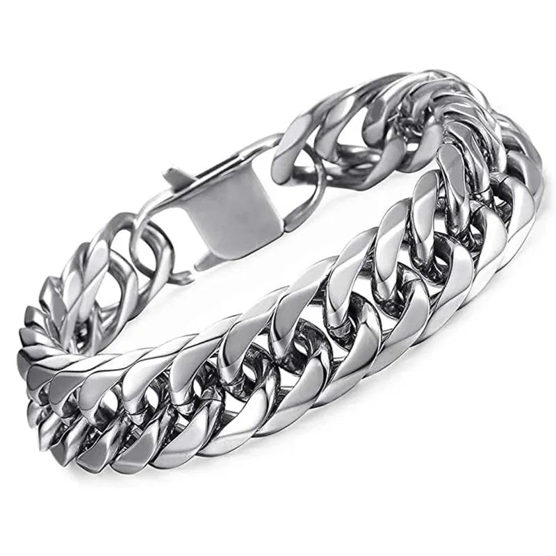Men's 316L Stainless Steel Cuban Link Bracelet, Silver-Tone, 7-13mm