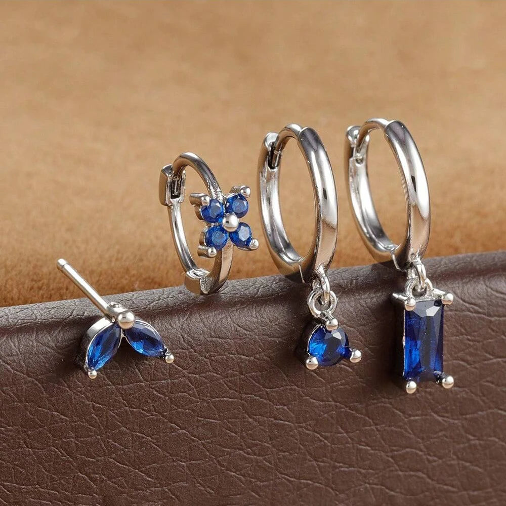 Huggie Hoop Earring Set, 4 Pairs, Gold-Tone or Silver-Tone with Colored Stones