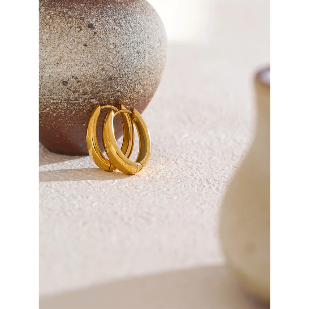 Gold-Tone Stainless Steel U Hoop Earrings, Water-Resistant Chunky Everyday Hoops