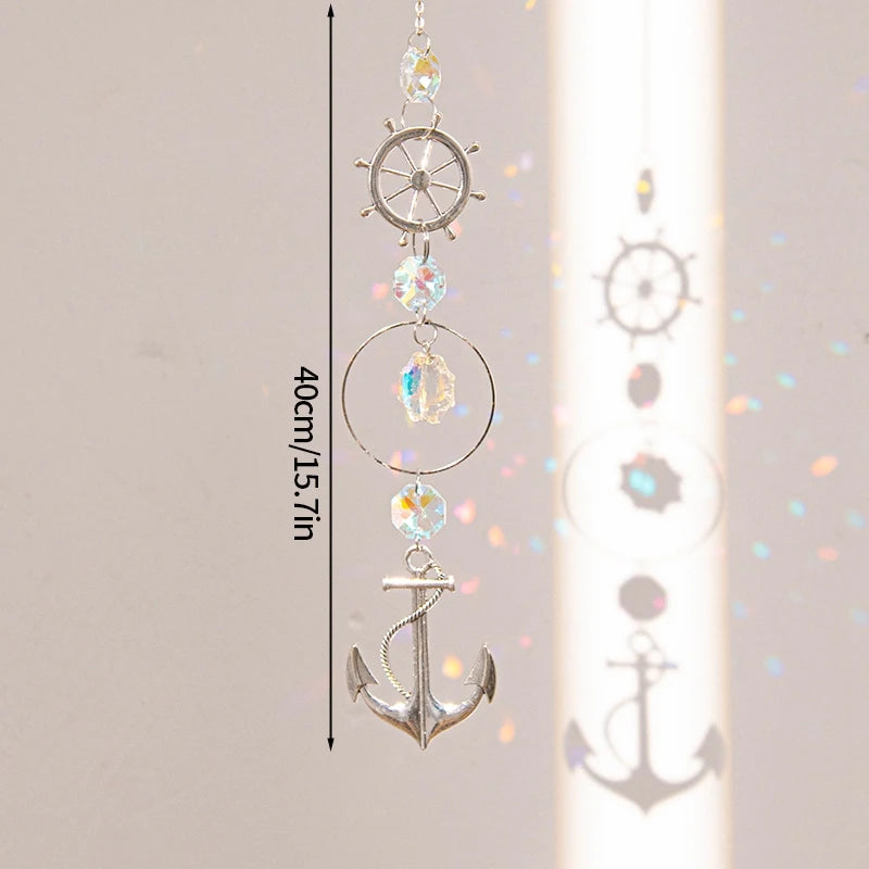 Moon and Star Crystal Suncatcher, Celestial Rainbow Maker Window Hanging