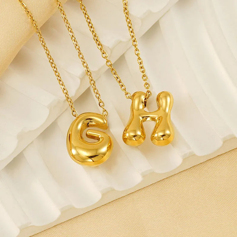 Initial Letter Bubble Necklace, Gold-Tone or Silver-Tone Stainless Steel, A-Z