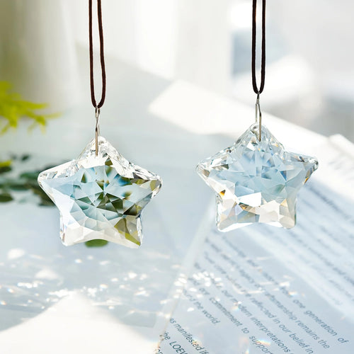 Crystal Star Prism Suncatcher, Set of 2 (2 in), Clear Hanging Window Stars