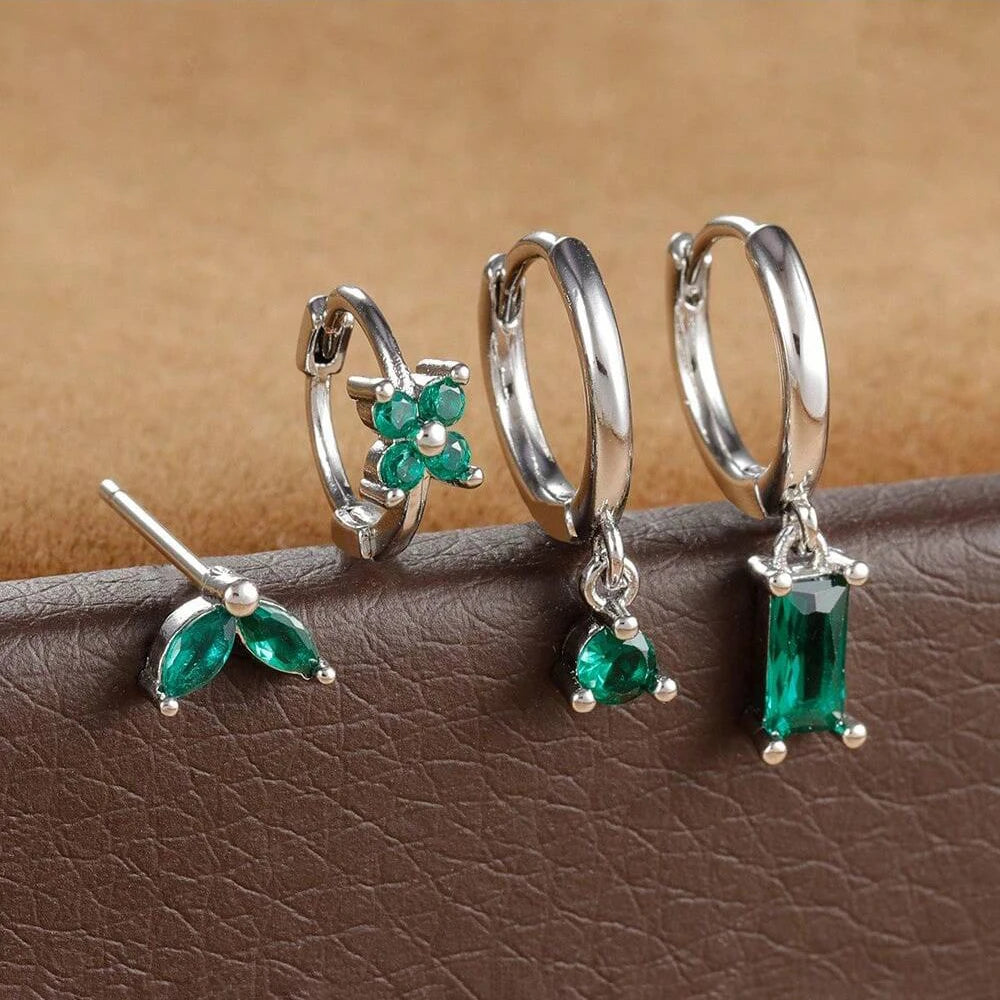 Huggie Hoop Earring Set, 4 Pairs, Gold-Tone or Silver-Tone with Colored Stones