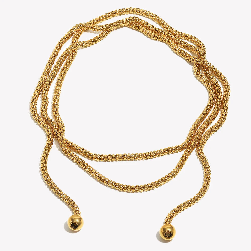 Long Lariat Rope Chain Necklace, Gold-Tone Stainless Steel, Wrap or Layer