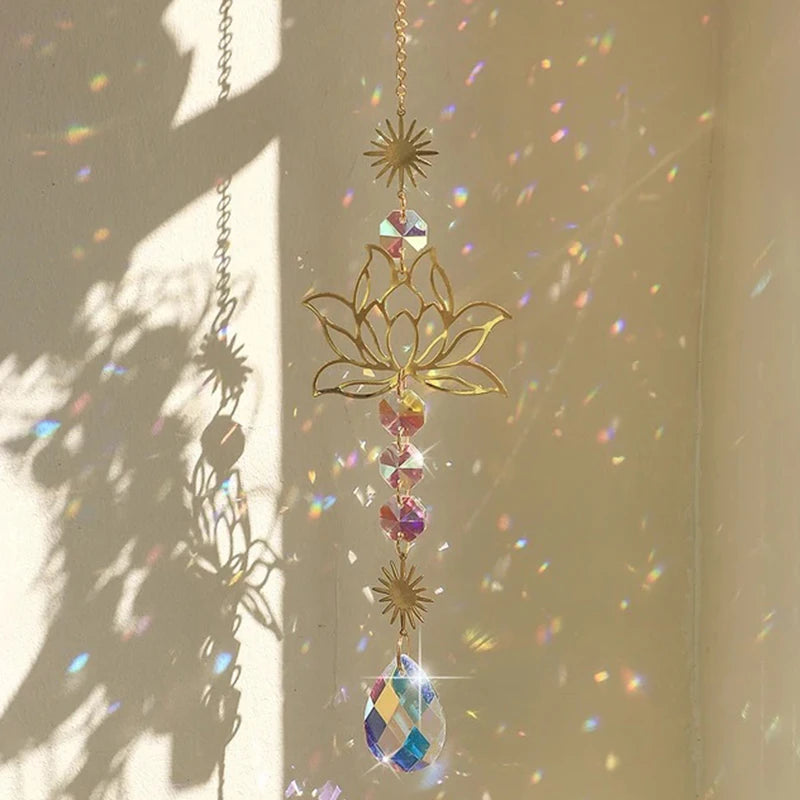 Colored Glass Lotus Suncatcher, Rainbow Maker Window Hanging, Garden and Home Decor