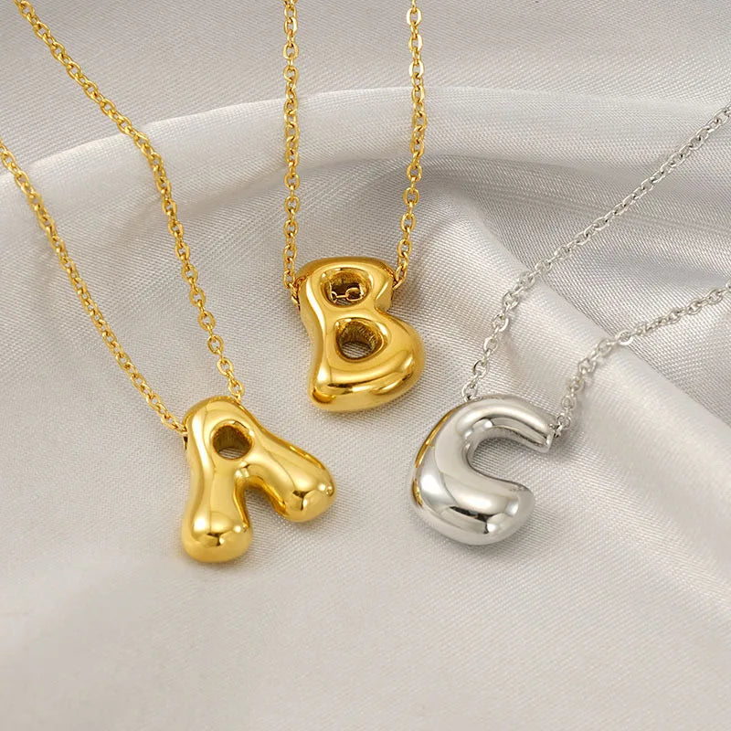 Initial Letter Bubble Necklace, Gold-Tone or Silver-Tone Stainless Steel, A-Z