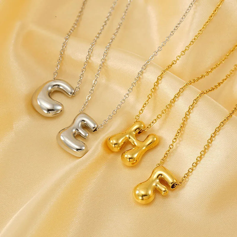 Initial Letter Bubble Necklace, Gold-Tone or Silver-Tone Stainless Steel, A-Z