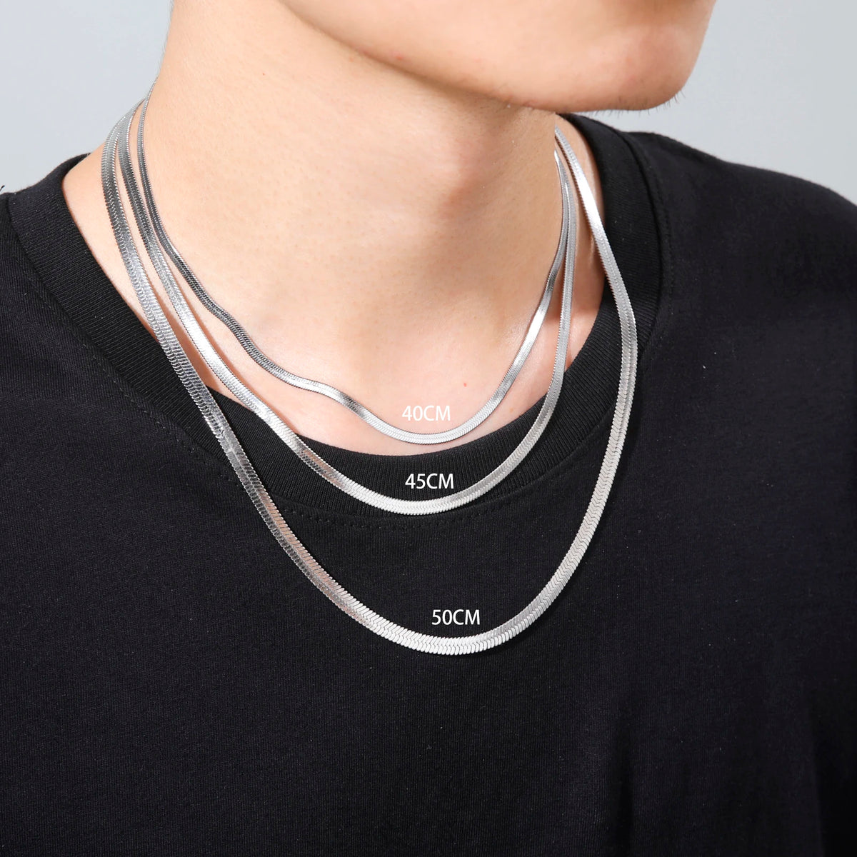Herringbone Snake Chain Necklace, Gold-Tone or Silver-Tone Stainless Steel, 2-5mm