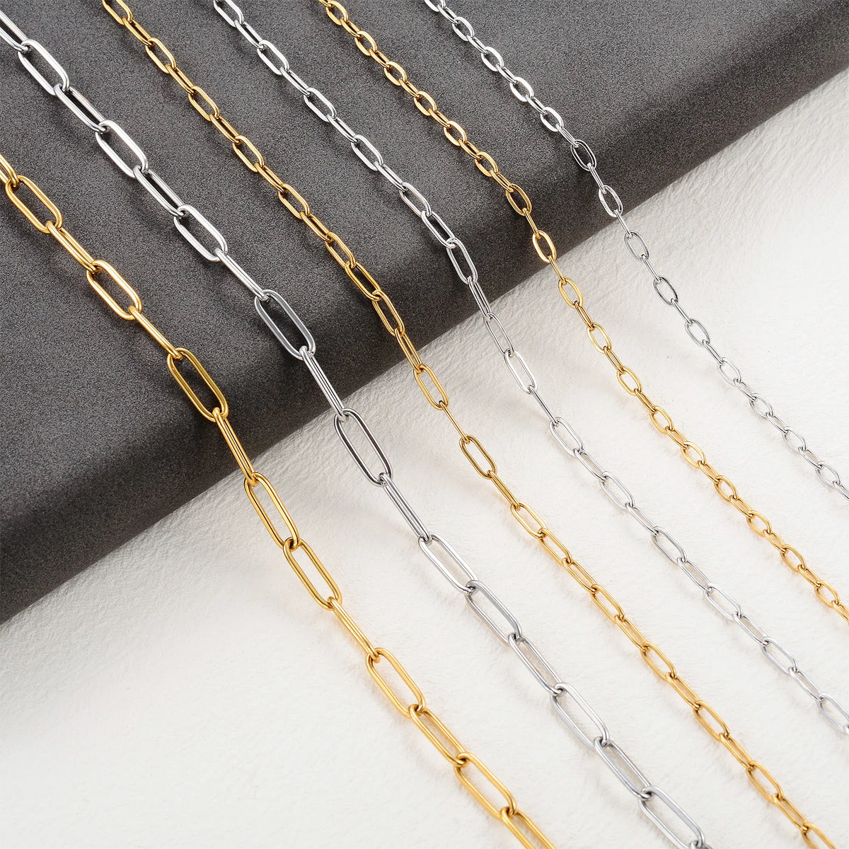 Paperclip Chain Necklace, Gold-Tone or Silver-Tone Stainless Steel Layering Chain