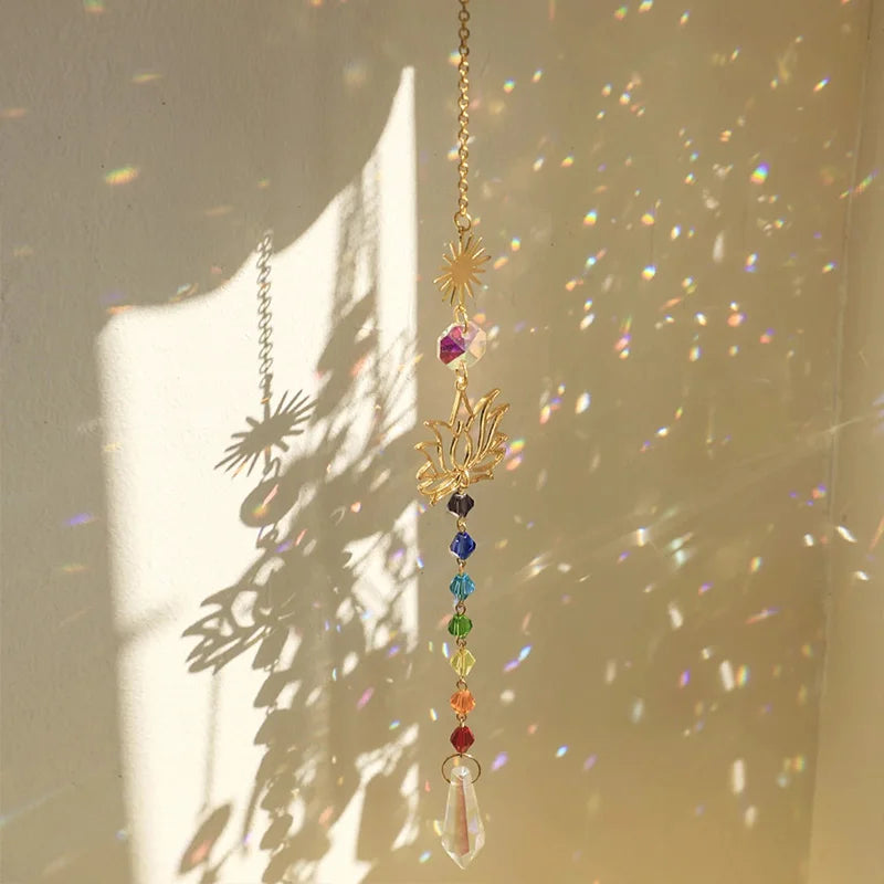 Colored Glass Lotus Suncatcher, Rainbow Maker Window Hanging, Garden and Home Decor