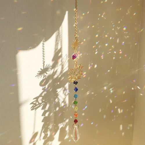 Colored Glass Lotus Suncatcher, Rainbow Maker Window Hanging, Garden and Home Decor