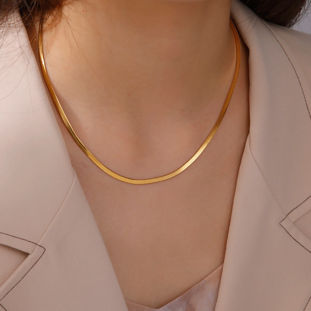Herringbone Snake Chain Necklace, Gold-Tone or Silver-Tone Stainless Steel, 2-5mm