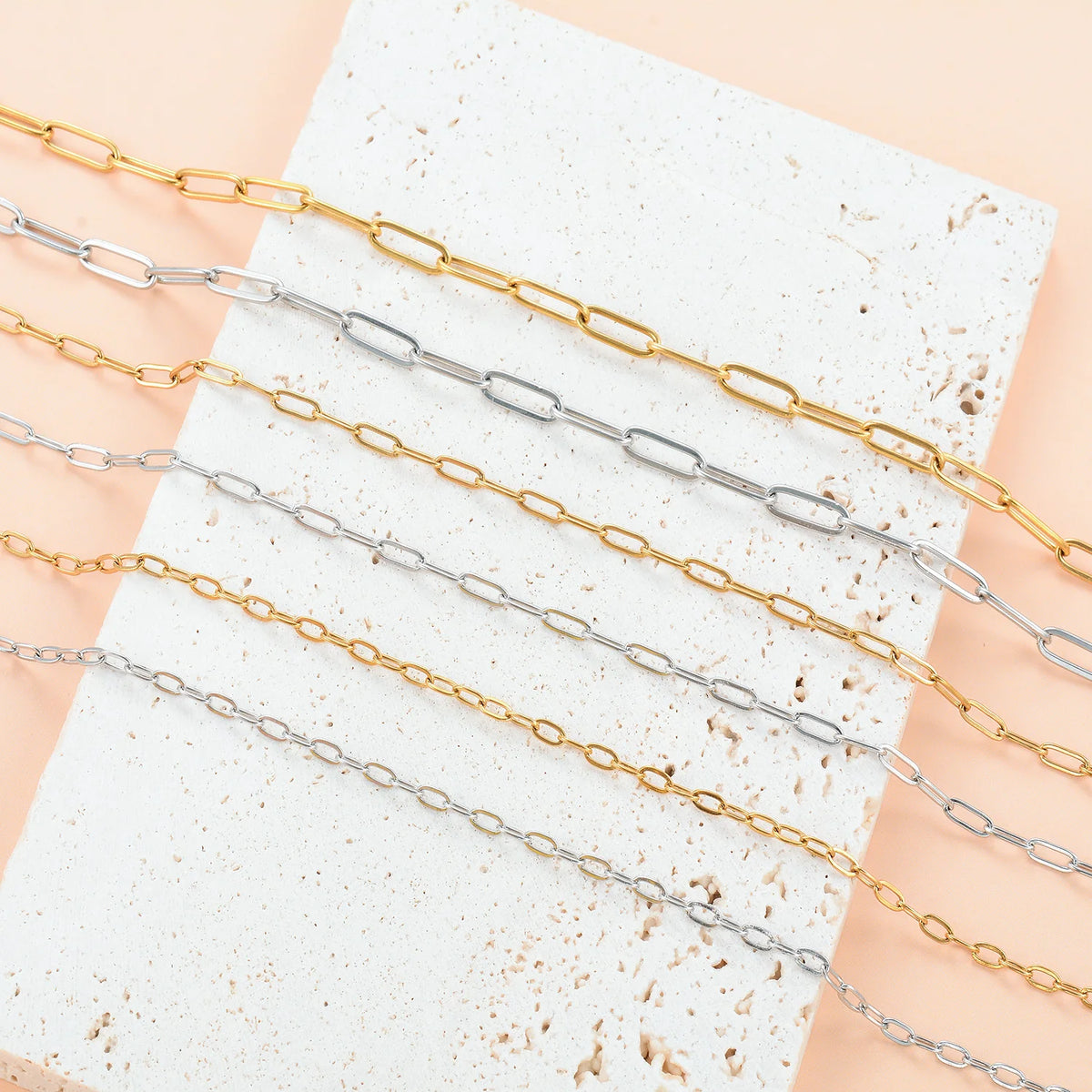 Paperclip Chain Necklace, Gold-Tone or Silver-Tone Stainless Steel Layering Chain
