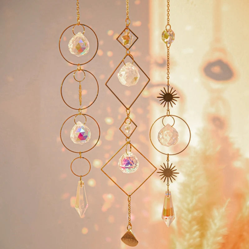 Moon and Star Crystal Suncatcher, Celestial Rainbow Maker Window Hanging
