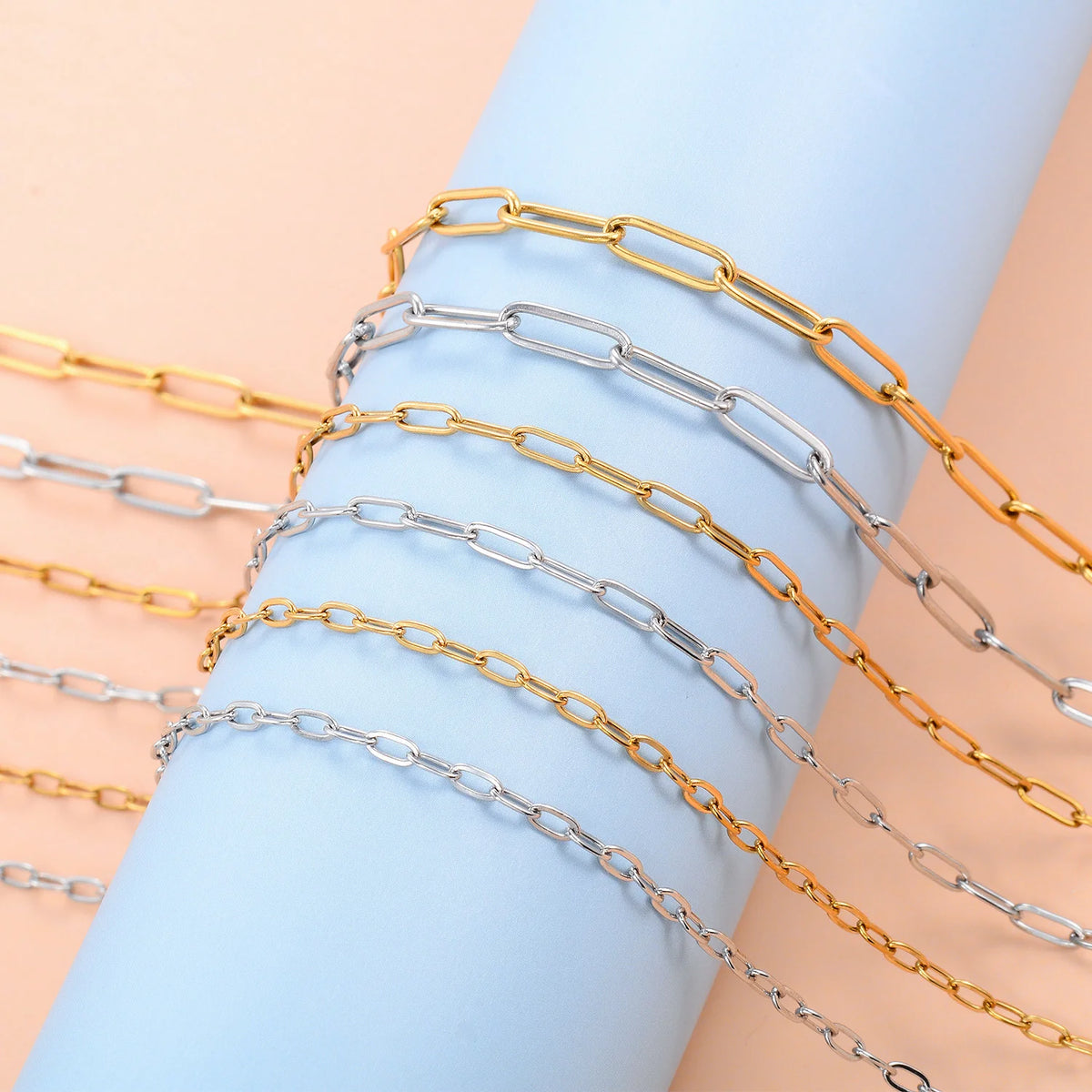 Paperclip Chain Necklace, Gold-Tone or Silver-Tone Stainless Steel Layering Chain