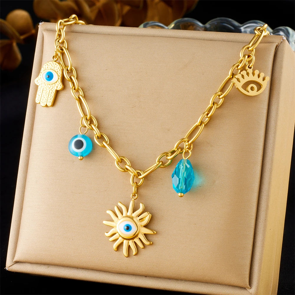 Sun, Moon and Starfish Charm Necklace, Gold-Tone Stainless Steel