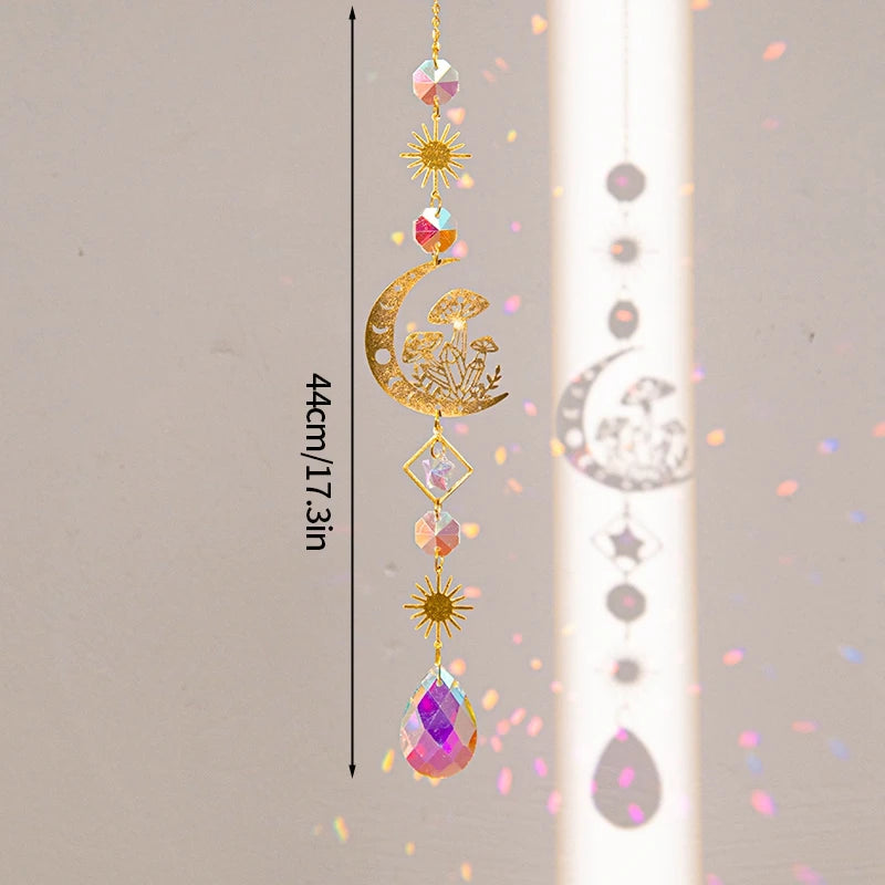 Moon and Star Crystal Suncatcher, Celestial Rainbow Maker Window Hanging