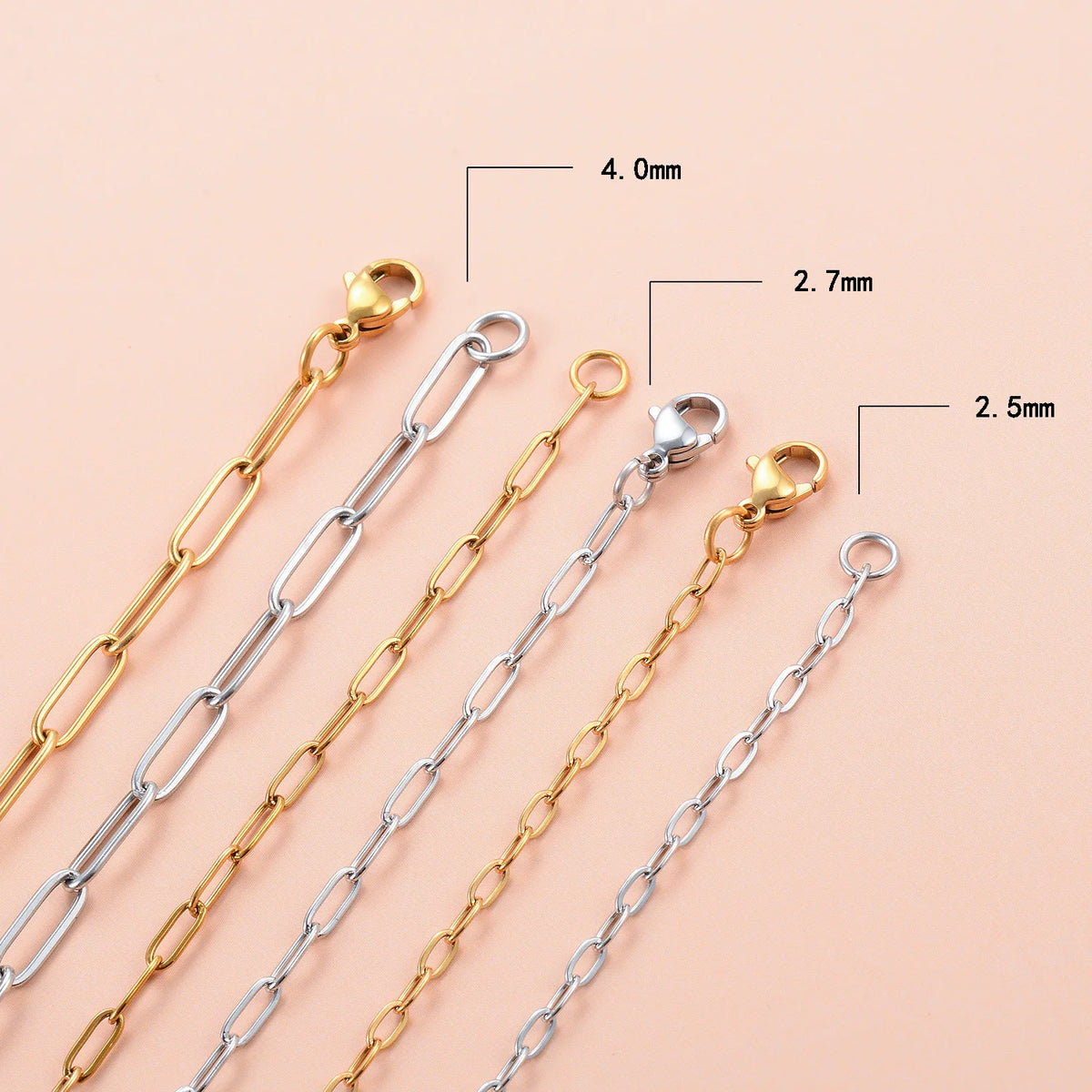 Paperclip Chain Necklace, Gold-Tone or Silver-Tone Stainless Steel Layering Chain