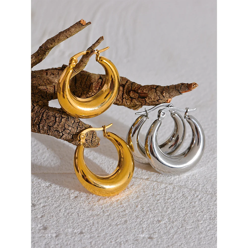 Statement Geometric Hoop Earrings, Gold-Tone or Silver-Tone Stainless Steel