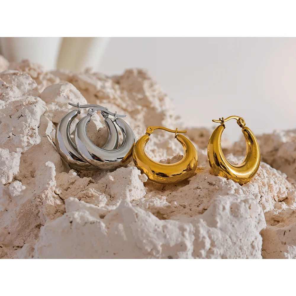 Statement Geometric Hoop Earrings, Gold-Tone or Silver-Tone Stainless Steel