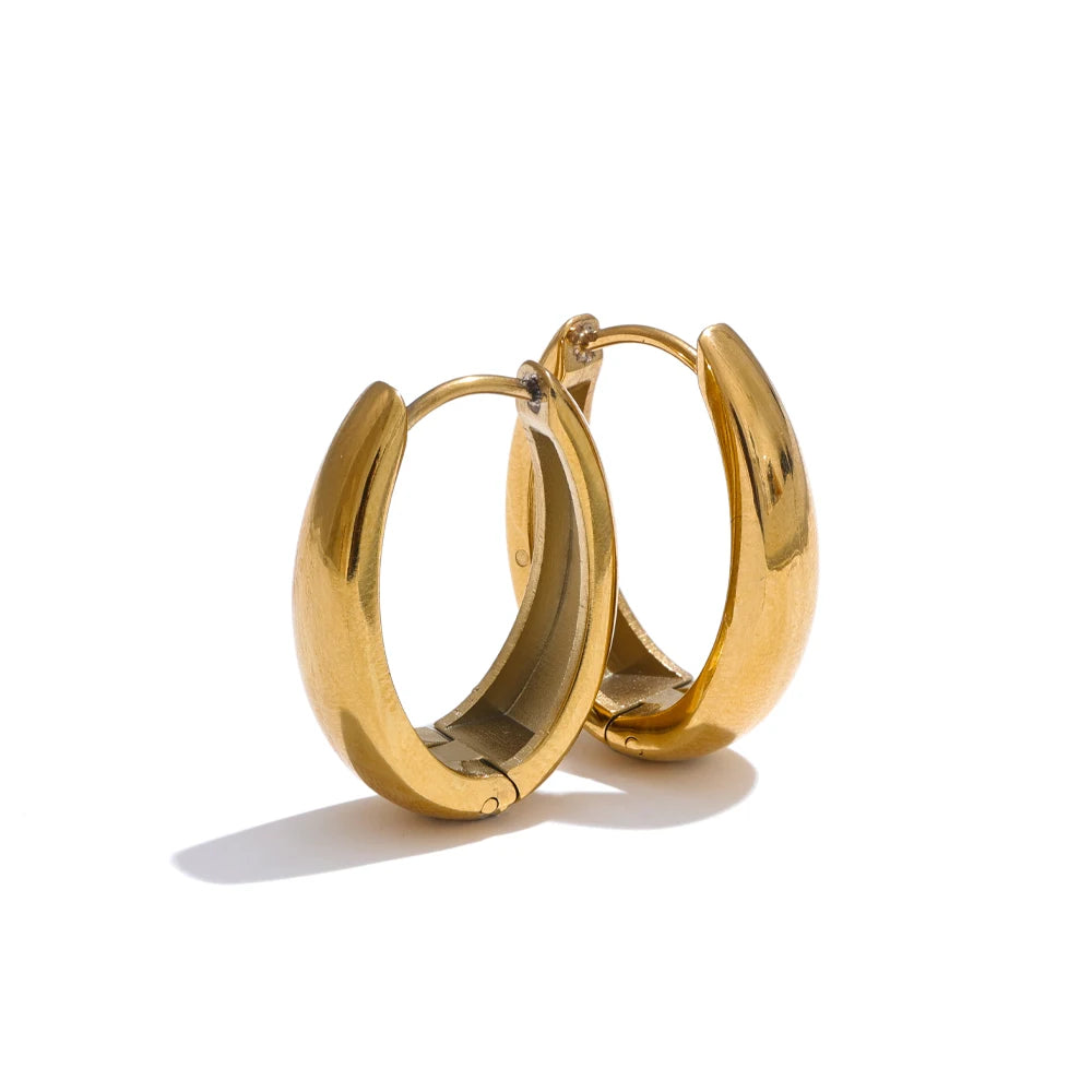 Gold-Tone Stainless Steel U Hoop Earrings, Water-Resistant Chunky Everyday Hoops