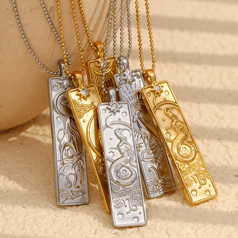 Zodiac Constellation Pendant Necklace, 12 Signs, Gold-Tone or Silver-Tone