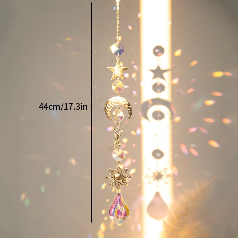 Moon and Star Crystal Suncatcher, Celestial Rainbow Maker Window Hanging