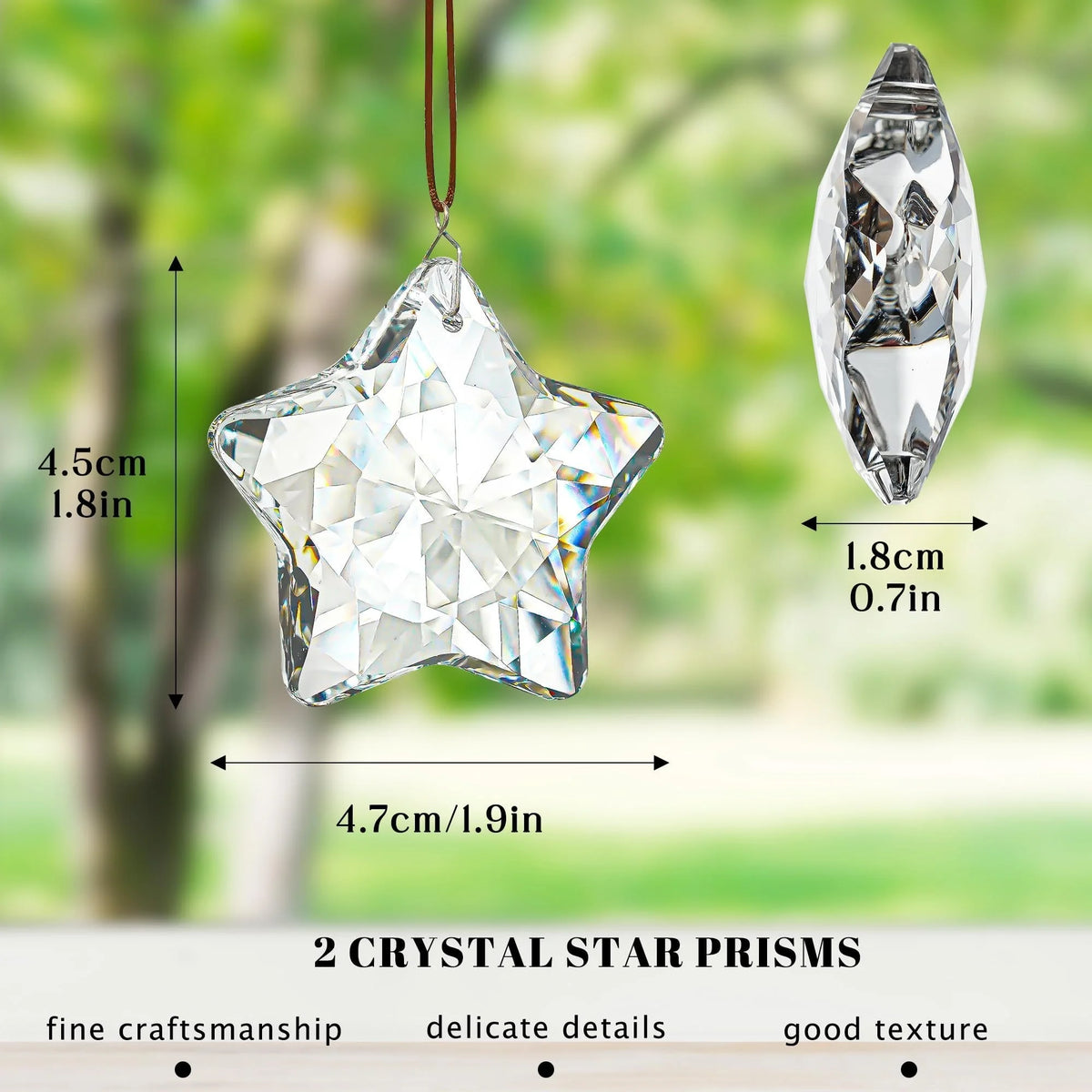 Crystal Star Prism Suncatcher, Set of 2 (2 in), Clear Hanging Window Stars