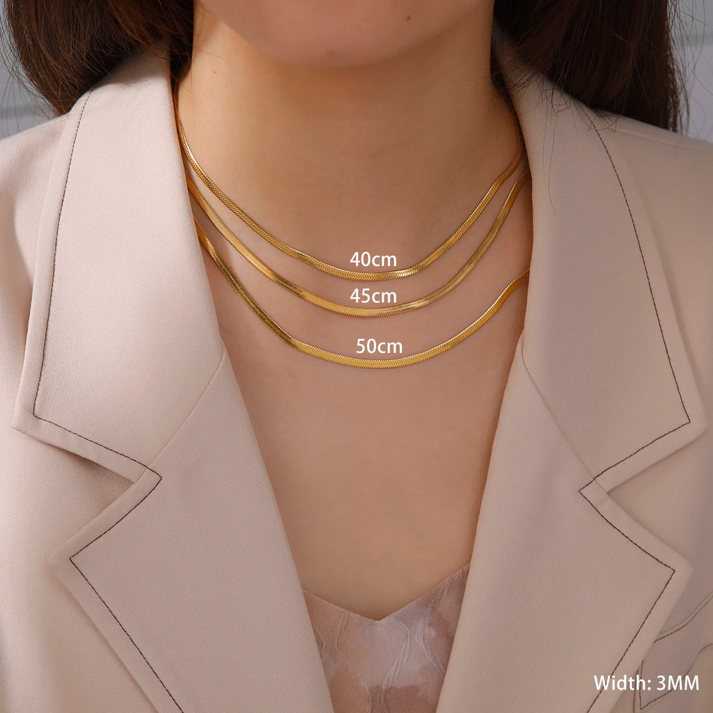 Herringbone Snake Chain Necklace, Gold-Tone or Silver-Tone Stainless Steel, 2-5mm