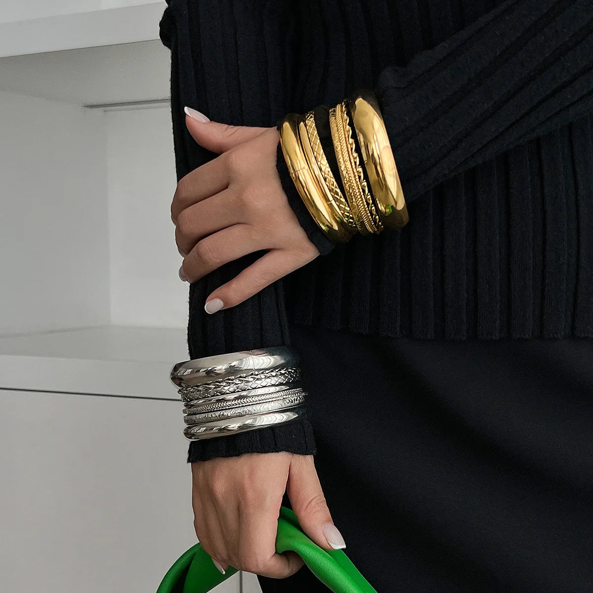 Stainless Steel Twist Bangle Set, Gold-Tone or Silver-Tone, Stackable Bracelets