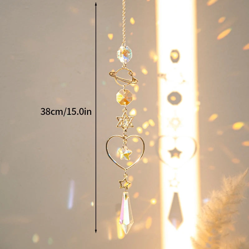 Moon and Star Crystal Suncatcher, Celestial Rainbow Maker Window Hanging