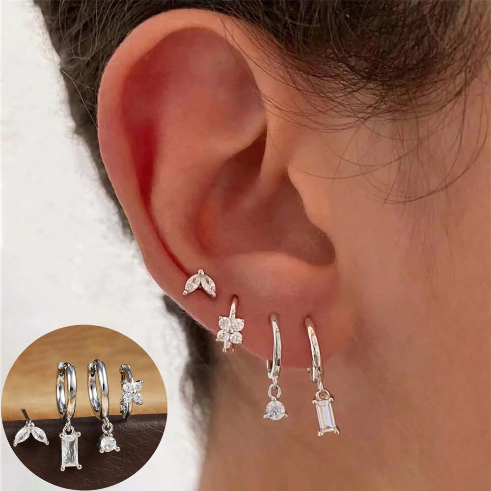 Huggie Hoop Earring Set, 4 Pairs, Gold-Tone or Silver-Tone with Colored Stones