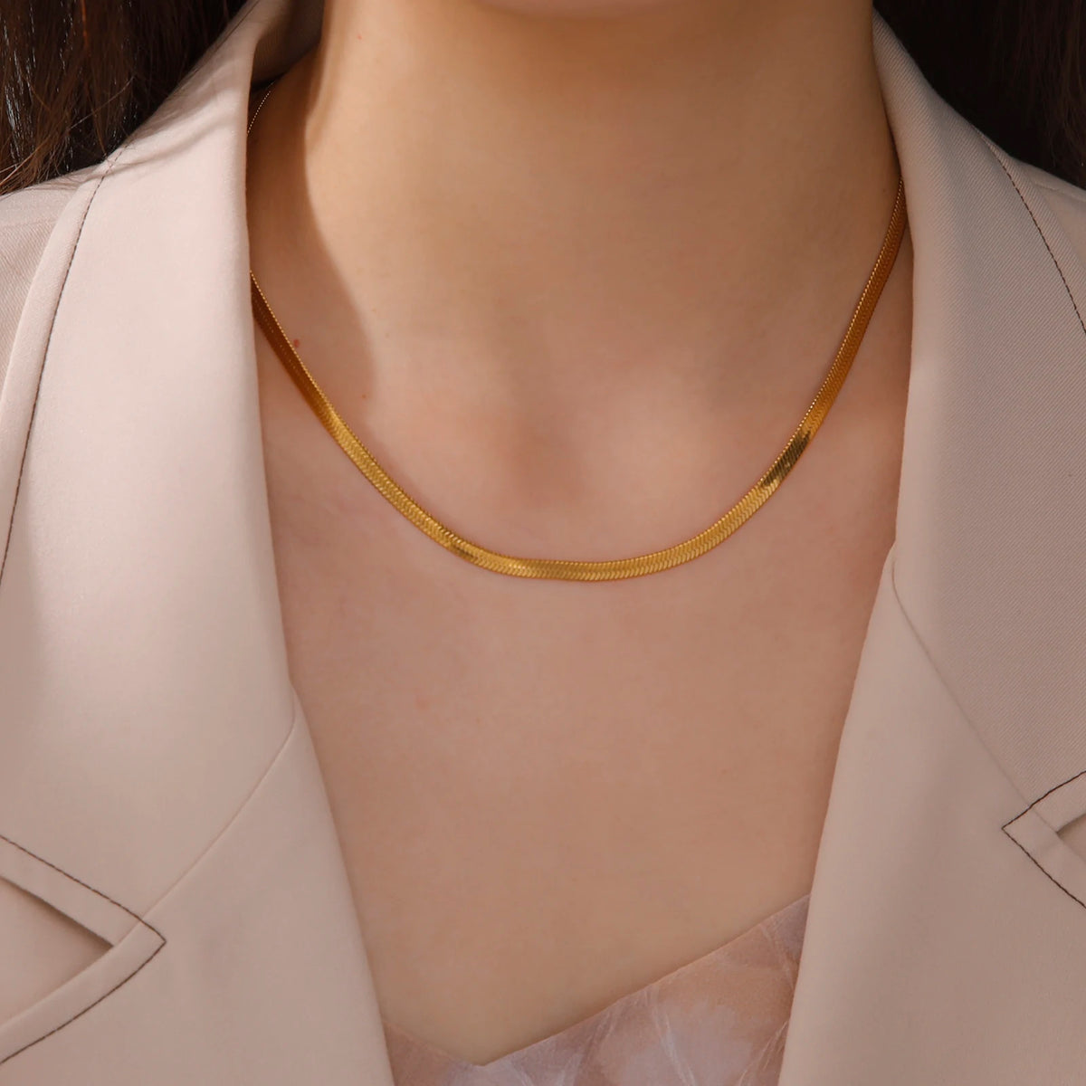 Herringbone Snake Chain Necklace, Gold-Tone or Silver-Tone Stainless Steel, 2-5mm