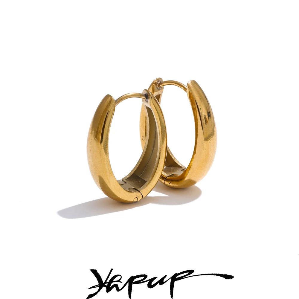 Gold-Tone Stainless Steel U Hoop Earrings, Water-Resistant Chunky Everyday Hoops