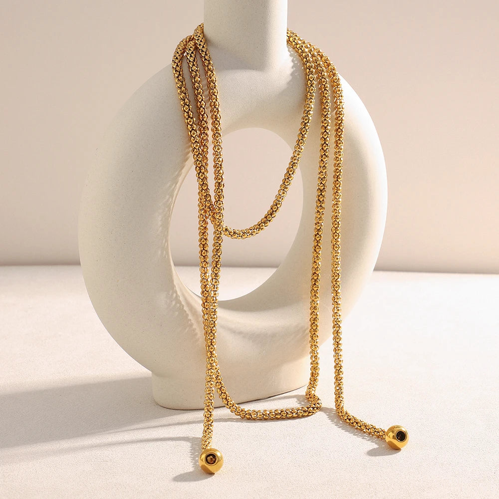Long Lariat Rope Chain Necklace, Gold-Tone Stainless Steel, Wrap or Layer