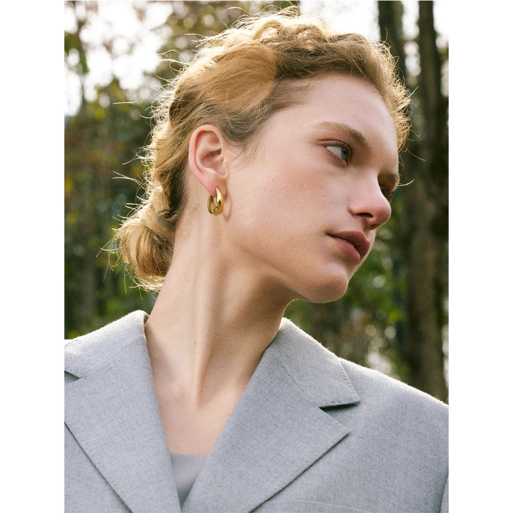 Gold-Tone Stainless Steel U Hoop Earrings, Water-Resistant Chunky Everyday Hoops