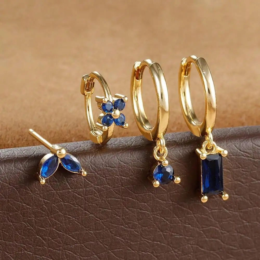 Huggie Hoop Earring Set, 4 Pairs, Gold-Tone or Silver-Tone with Colored Stones