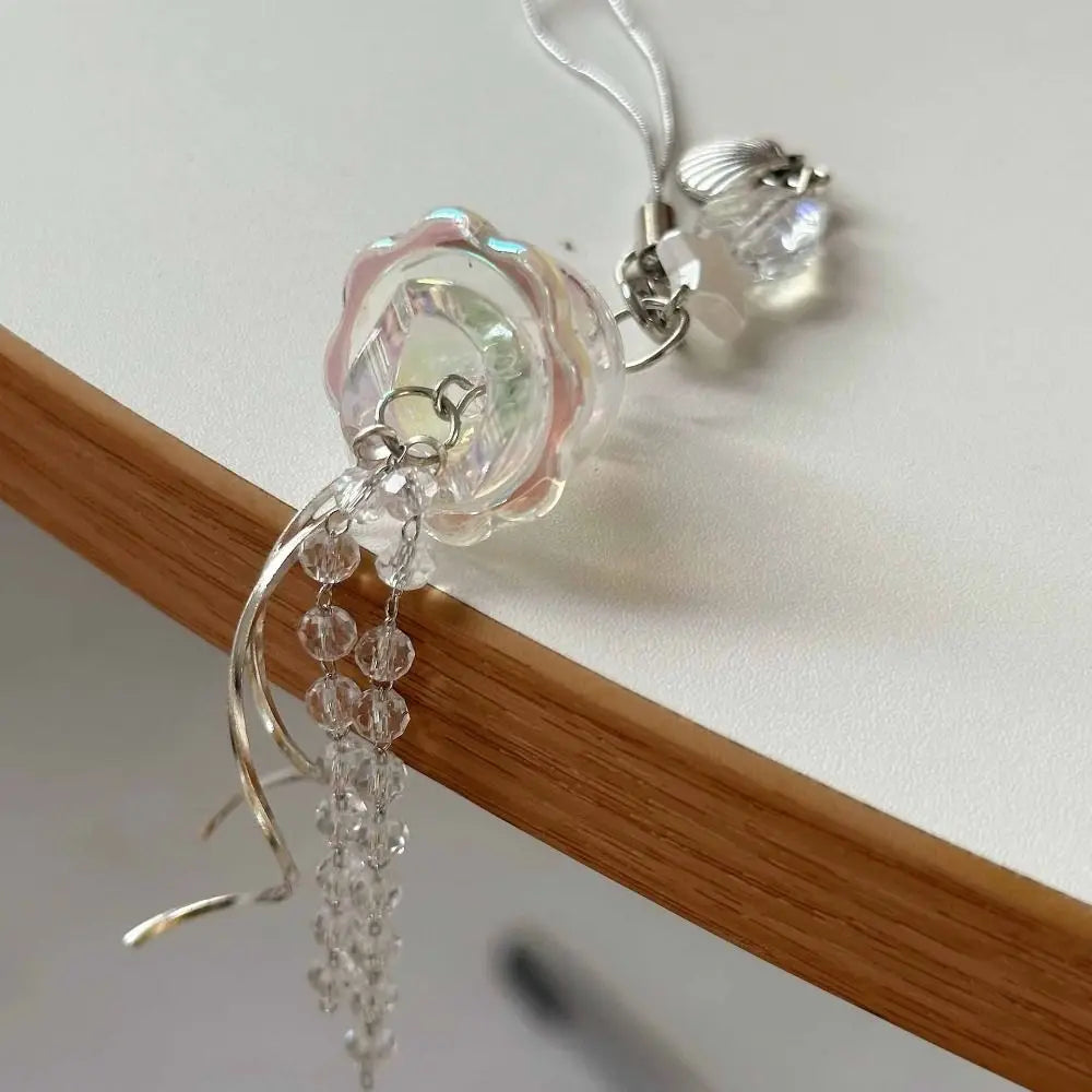 Jellyfish Beaded Phone Charm Strap, Ocean Bead Keychain and Bag Charm