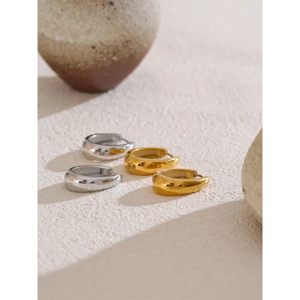 Gold-Tone Stainless Steel U Hoop Earrings, Water-Resistant Chunky Everyday Hoops