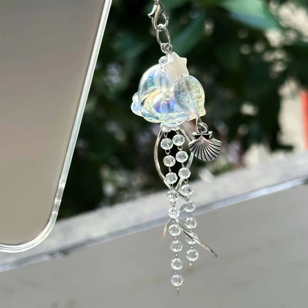 Jellyfish Beaded Phone Charm Strap, Ocean Bead Keychain and Bag Charm