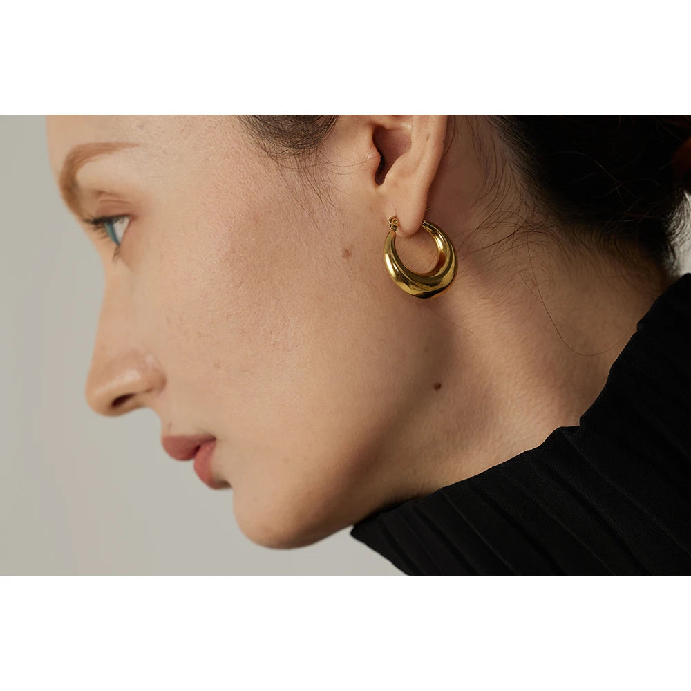 Statement Geometric Hoop Earrings, Gold-Tone or Silver-Tone Stainless Steel
