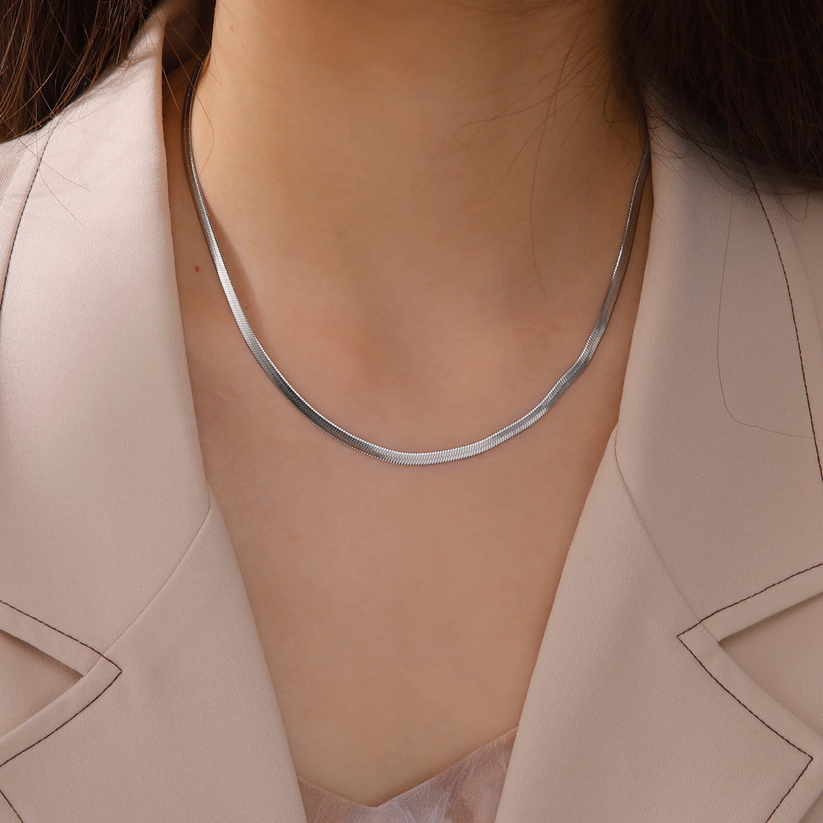 Herringbone Snake Chain Necklace, Gold-Tone or Silver-Tone Stainless Steel, 2-5mm