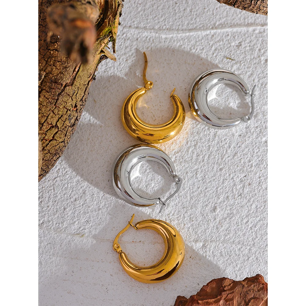 Statement Geometric Hoop Earrings, Gold-Tone or Silver-Tone Stainless Steel
