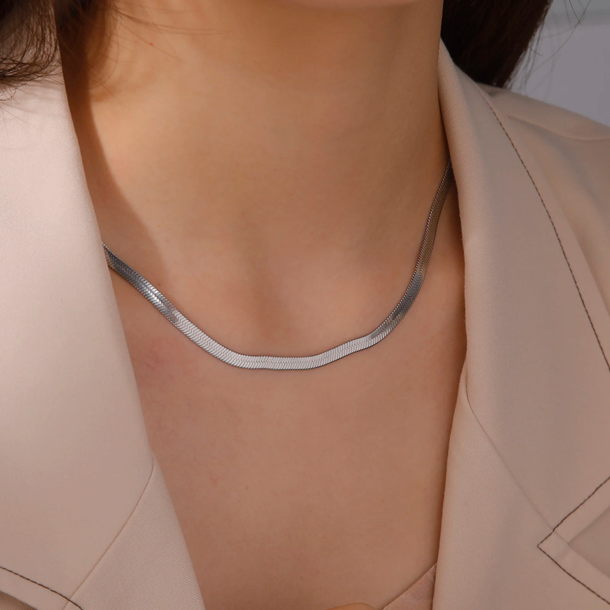 Herringbone Snake Chain Necklace, Gold-Tone or Silver-Tone Stainless Steel, 2-5mm