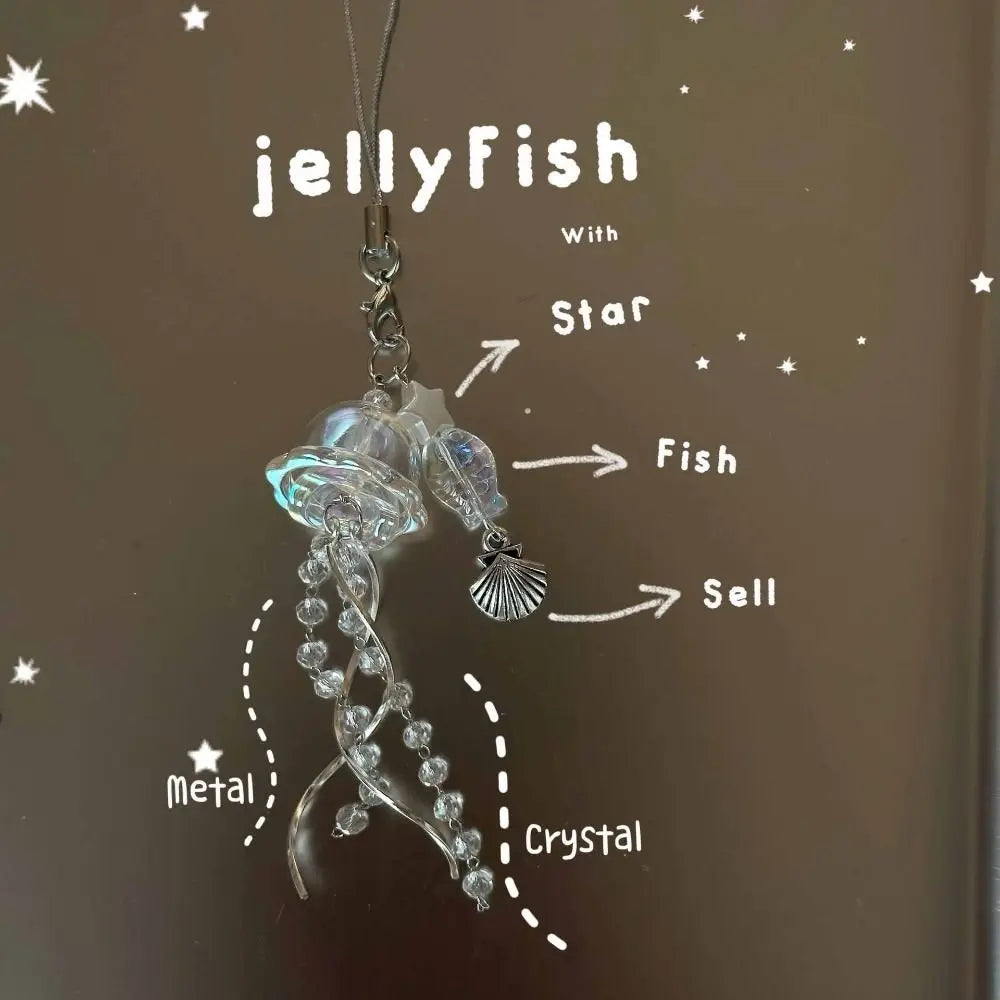 Jellyfish Beaded Phone Charm Strap, Ocean Bead Keychain and Bag Charm