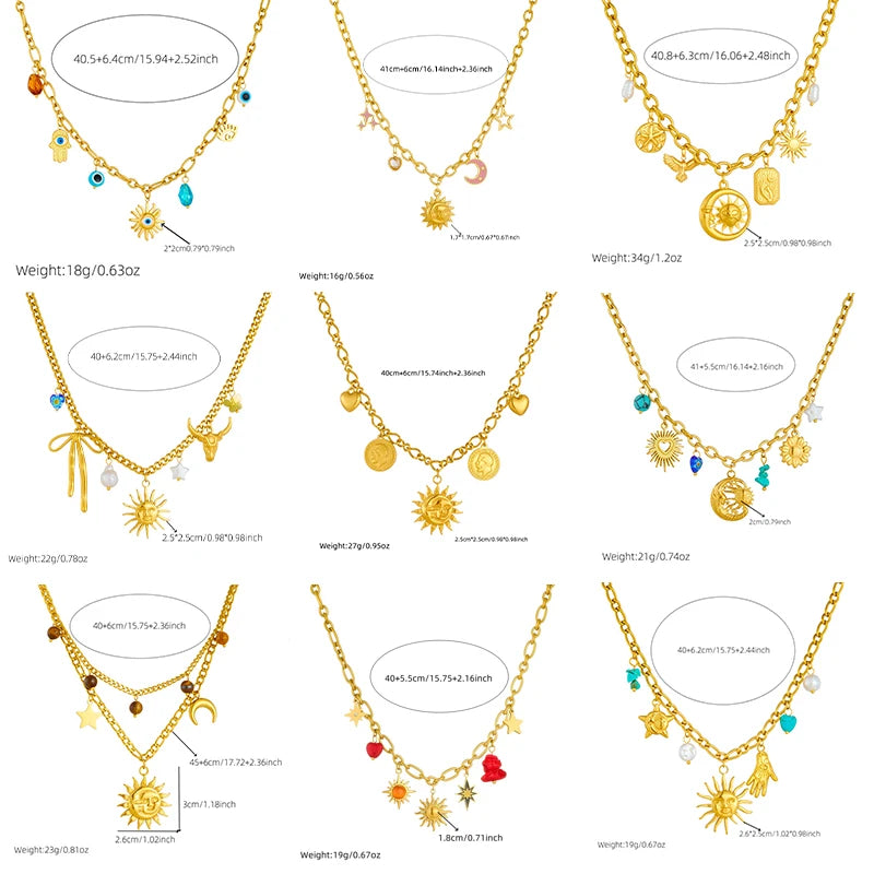 Sun, Moon and Starfish Charm Necklace, Gold-Tone Stainless Steel