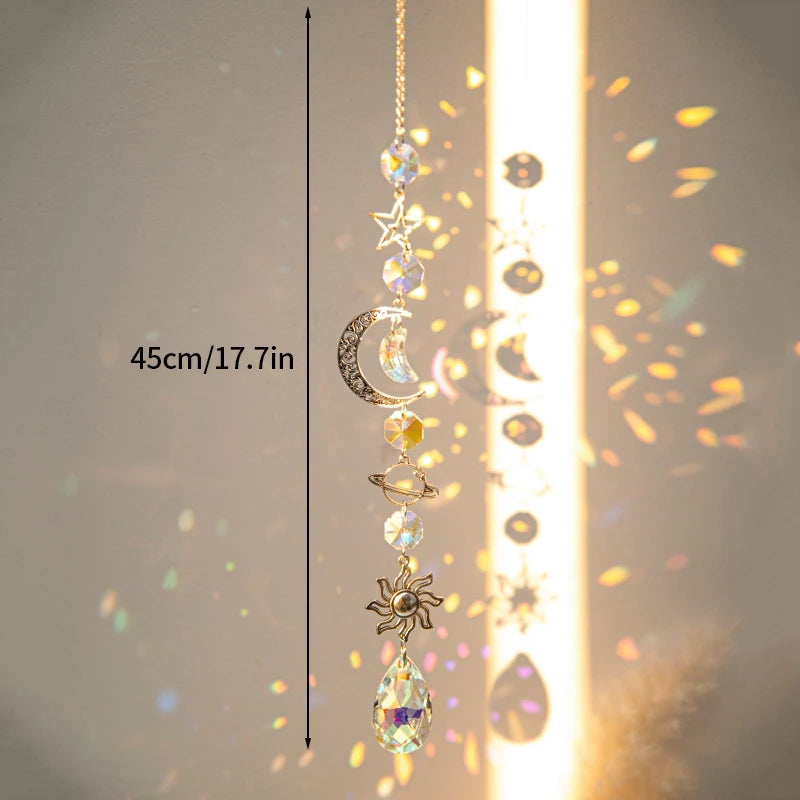 Moon and Star Crystal Suncatcher, Celestial Rainbow Maker Window Hanging
